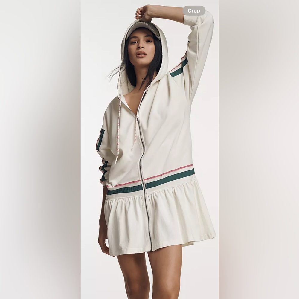 NWT Size L (P2P 27") - Anthro Front-Zip Sweatshirt Varsity Twofer Mini Dress